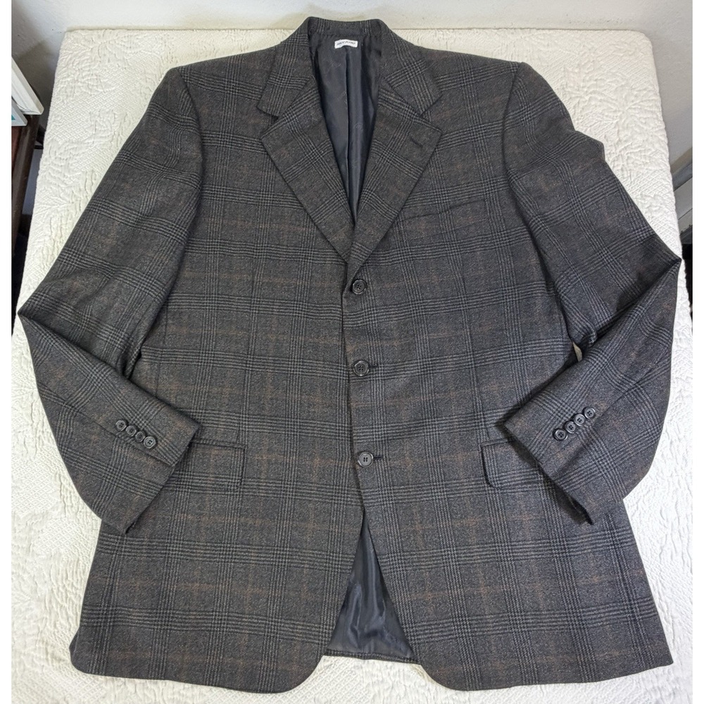 Brioni Italy 100% Pure Cashmere Windowpane Coat Grey 44R 44 R Luxury Blazer